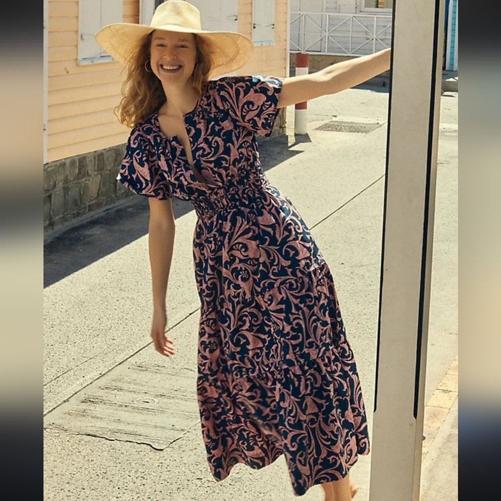 Anthropologie Pink and Blue Maxi Dress